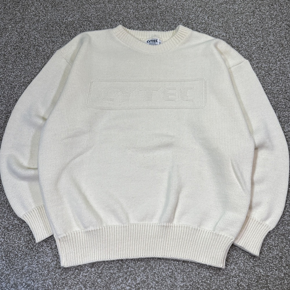 Vintage Cytec Cable Knit Made In USA 100% Acrylic Sweater Cream Medium